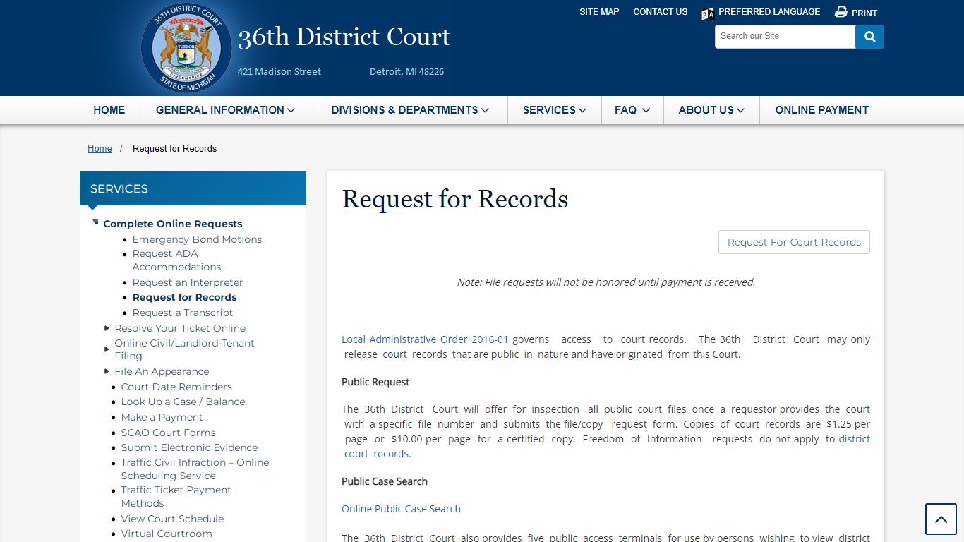Request for Records - 36th District Court