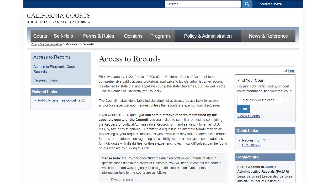 Access to Records - judicial_council - California Courts